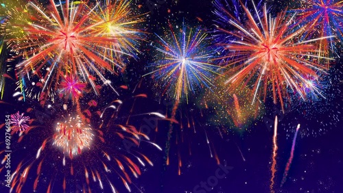 fireworks in the night sky. Seamless loop ready digital animation