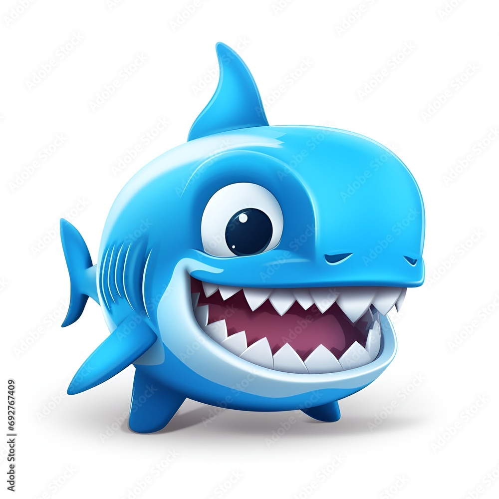 Cute Cartoon Shark Icon on White Background