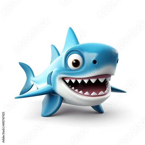 Cute Cartoon Shark Icon on White Background