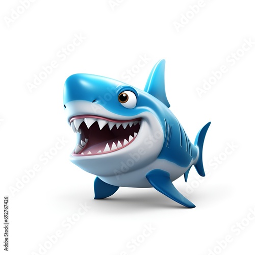 Cute Cartoon Shark Icon on White Background