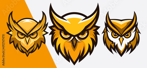 Collection of Gilded Owl Logo Mascots for Esports and Sports, Stickers, and T-shirts: Vector Cartoon Illustrations
