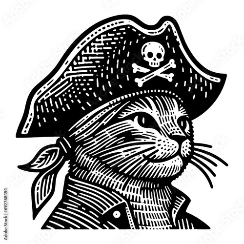 cat wearing a pirate hat vector sketch
