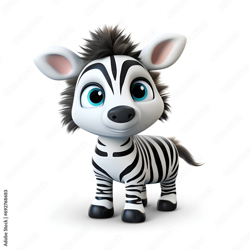 Charming 3D Zebra Icon on White Background