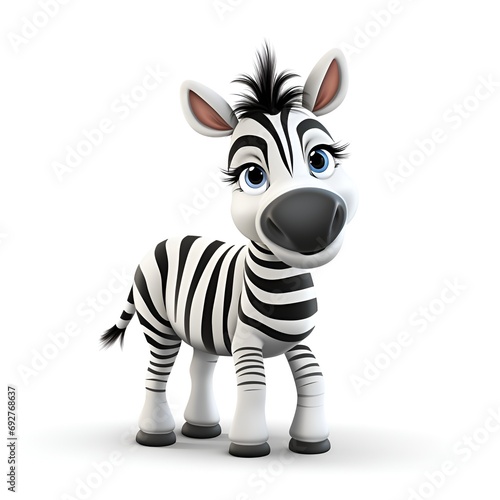 Cute 3D Zebra Cartoon Icon on White Background