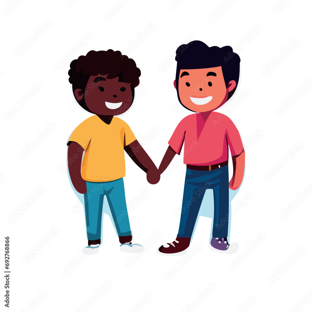 Vector de una pareja interracial de hombres enamorados y cogidos de la mano, Orgullo Gay.