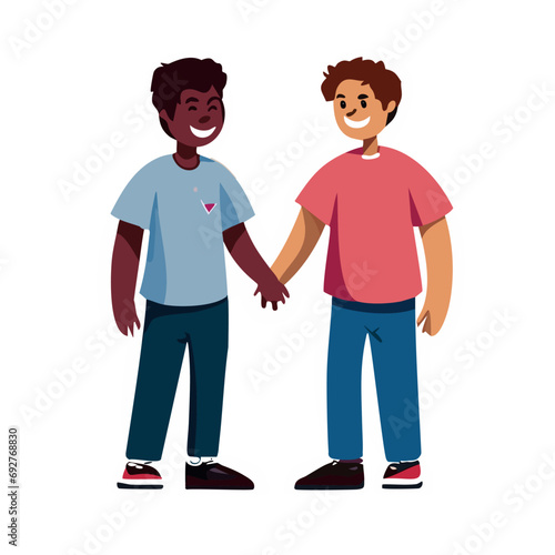 Vector de una pareja interracial de hombres enamorados y cogidos de la mano, Orgullo Gay.