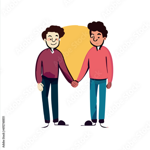Vector de una pareja interracial de hombres enamorados y cogidos de la mano, Orgullo Gay.