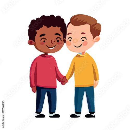 Vector de una pareja interracial de hombres enamorados y cogidos de la mano, Orgullo Gay.