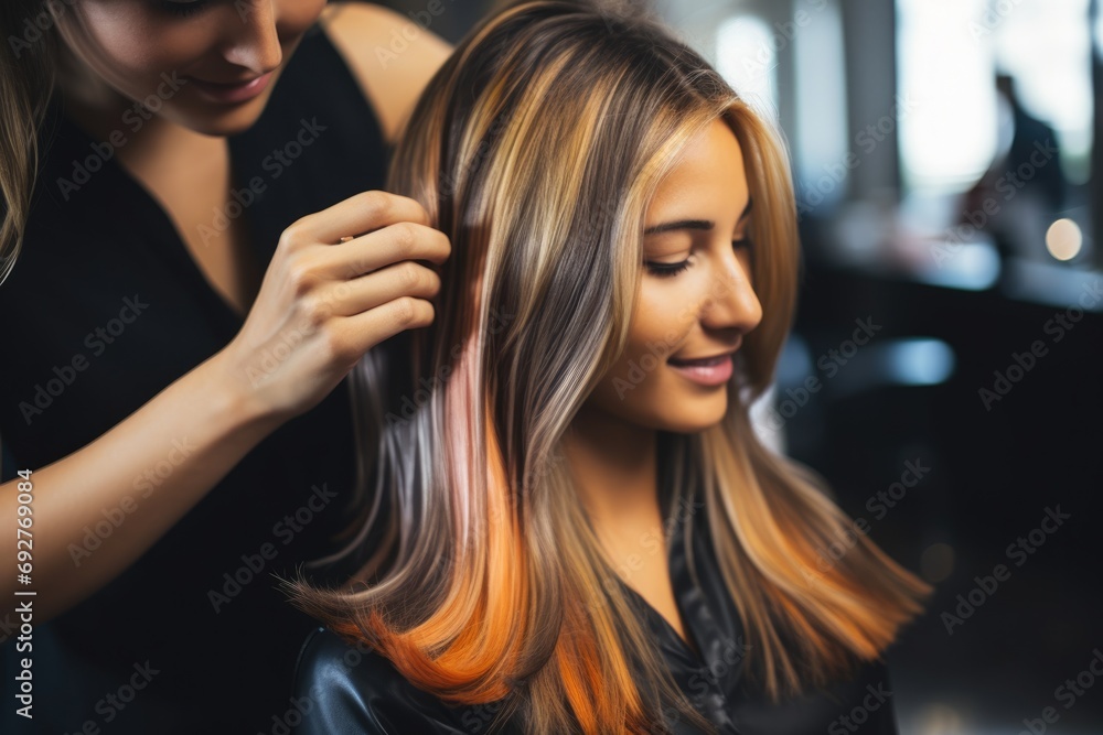 Stunning Hairdo Transformation at Hair Salon: Dyeing, Highlights, and Caring for Young Woman's Hair by Skilled Hairdresser Stunning Hairdo Transformation at Hair Salon: Dyeing, Highlights, and Caring for Young Woman's Hair by Skilled Hairdresser