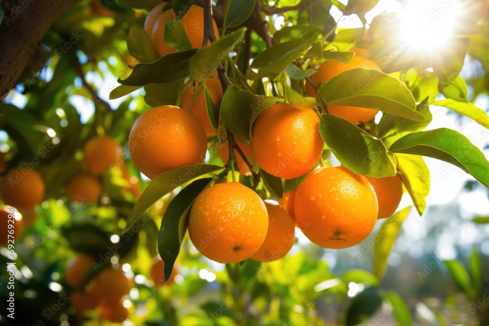Majestic Orange Trees Laden with Ripe Fruits that Signify Abundance and Growth in a Lush Fruit Farm