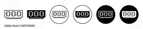 Ram memory icon. random access memory ssd ddr computer cpu ram in motherboard logo set vector. electric microchip circuit processor disc device symbol. pc ram memory storage board logo mark sign