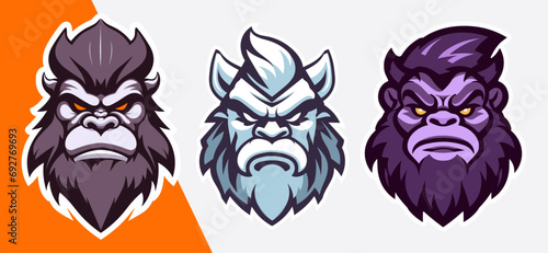 Set of Monster Head Mascot Logos for Esports, Sports, Stickers, and T-shirts: Vector Cartoon Illustrations