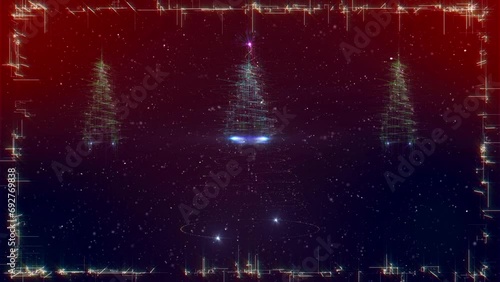Futuristic Digital Christmas Tree Growing in Abstract Cyberspace 