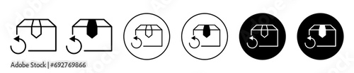 Return purchase icon. easy online product package box order return policy for customer goods logo mark. replace or resend back fragile or broken parcel merchandise service symbol. easy product return