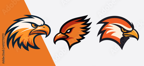 Set of Orange Eagle and Bird Emblems Tailored for Esport and Sport Applications, Well-suited for Stickers, T-shirts, and Cartoon Vector Illustrations
