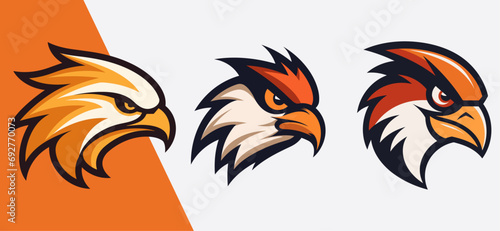 Set of Orange Eagle and Bird Logos Ideal for Esport and Sport Themes, Versatile for Stickers, T-shirts, and Vector Cartoon Depictions