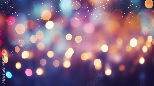 Colorful bokeh and retro string lights background.