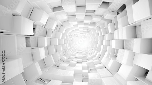 Dynamic abstract background swirling spiral white cubes. © kept
