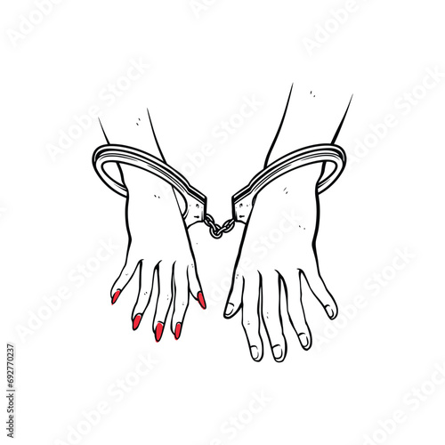 Couple handcuffed hands line art illustration