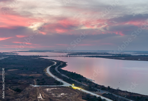 Pink Sunset over Beach and Bay Parkway. © Aurora East Media