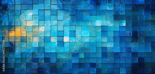 A captivating 3D mosaic with intricate color contrasts and dynamic patterns against a deep ocean blue background.
