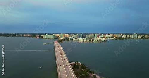 Wallpaper Mural Sarasota city downtown with Ringling Bridge and expensive waterfront high-rise buildings. Florida travel destination Torontodigital.ca