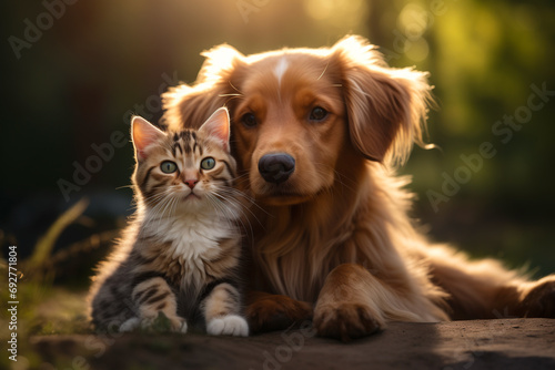 Dog and cat become best friends while playing outside