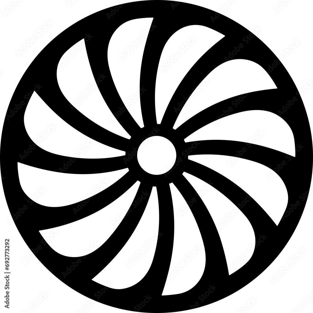 turbine propeller with spinning blades black vector logo icon - obrazy, fototapety, plakaty 