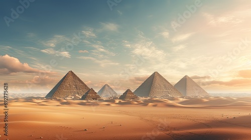 Egyptian Pyramids On The Background Of The Desert Sands