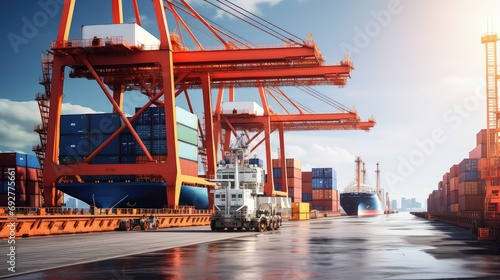 transportation freight ship cargo illustration container export, import port, trade delivery transportation freight ship cargo photo