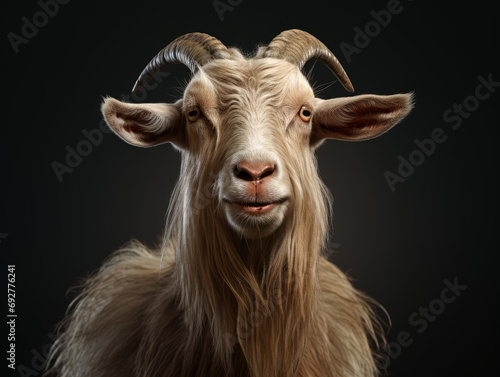 portrait of a goat on dark background