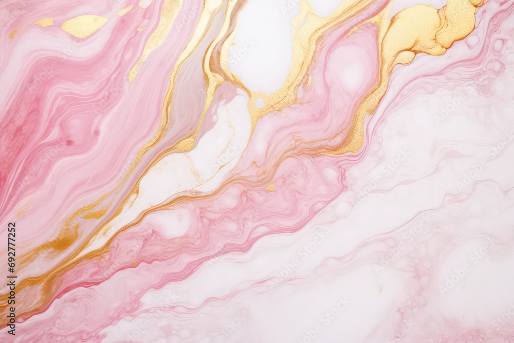 Beautiful cute pink fluid art. Pink gold white abstract art. Colorful marble illustration pattern. Generative AI.