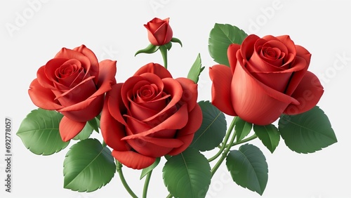 Red color Rose flowers  floral Clipart, high quality resolution, beautiful flowers, 3d  design. 