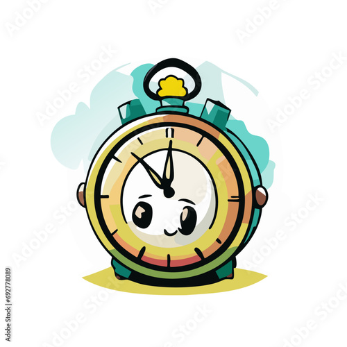 alarm clock character, clock cartoon, clock cartoon vector, beautiful cartoon character of a clock smiling, clock illustration, time is running out.