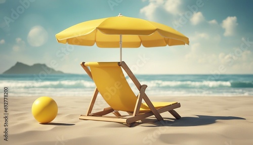 Summer Vacation Concept with Beach Chair and Umbrella photo