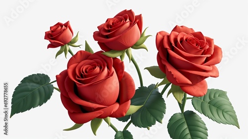 Red color Rose flowers  floral Clipart, high quality resolution, beautiful flowers, 3d  design. 