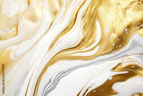 Beautiful Gold abstract wallpaper. Gold and white fluid art. Abstract Art Desktop Wallpaper. Generative AI.