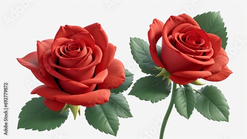 Red color Rose flowers  floral Clipart, high quality resolution, beautiful flowers, 3d  design. 