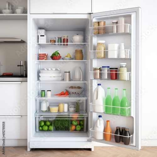 An Abundance of Food in an Open Refrigerator