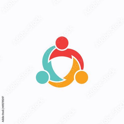 Abstract Icon Teamwork Unity Logo - Three Interlinked Colorful Figures in a Circular Design Representing Collaboration and Connectivity