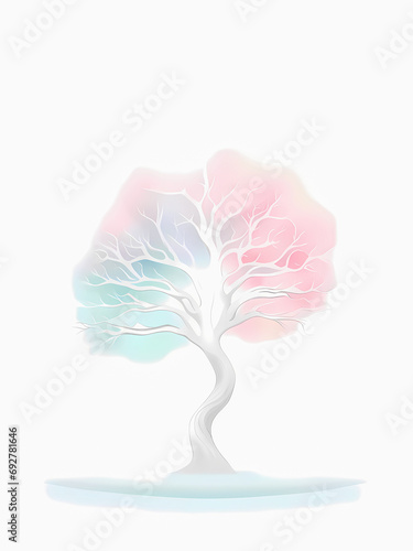 Lonely tree 1 on a white background.
Minimalism abstract art: Lonely tree on white background. AI-generated digital illustration. 
