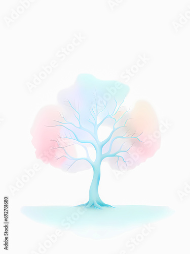Lonely tree 2 on a white background.
Minimalism abstract art: Lonely tree on white background. AI-generated digital illustration. 
