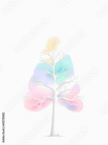 Lonely tree 3 on a white background.
Minimalism abstract art: Lonely tree on white background. AI-generated digital illustration. 

