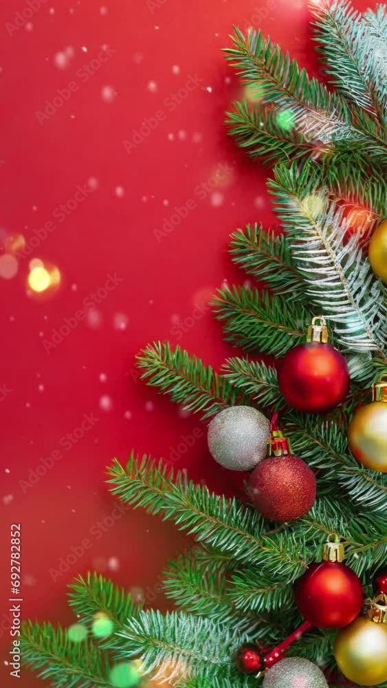 christmas tree on red background , Christmas background Animation with falling snow , Vertical video 4k christmas tree on red background , Christmas background Animation with falling snow , Vertical video 4k