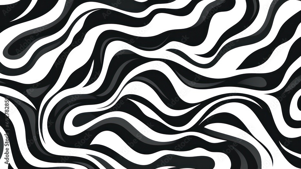 Wavy swirl brush trokes. Curved Lines. Black and White Wallpaper for design. Desktop Background. Design Template. Seamless design. 