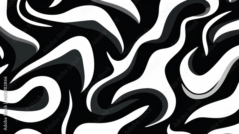 Wavy swirl brush trokes. Curved Lines. Black and White Wallpaper for design. Desktop Background. Design Template. Seamless design. 