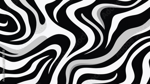 Wavy swirl brush trokes. Curved Lines. Black and White Wallpaper for design. Desktop Background. Design Template. Seamless design. 