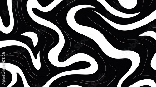Wavy swirl brush trokes. Curved Lines. Black and White Wallpaper for design. Desktop Background. Design Template. Seamless design. 