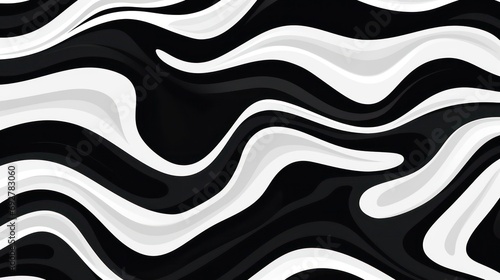 Wavy swirl brush trokes. Curved Lines. Black and White Wallpaper for design. Desktop Background. Design Template. Seamless design. 