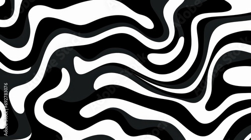 Wavy swirl brush trokes. Curved Lines. Black and White Wallpaper for design. Desktop Background. Design Template. Seamless design. 